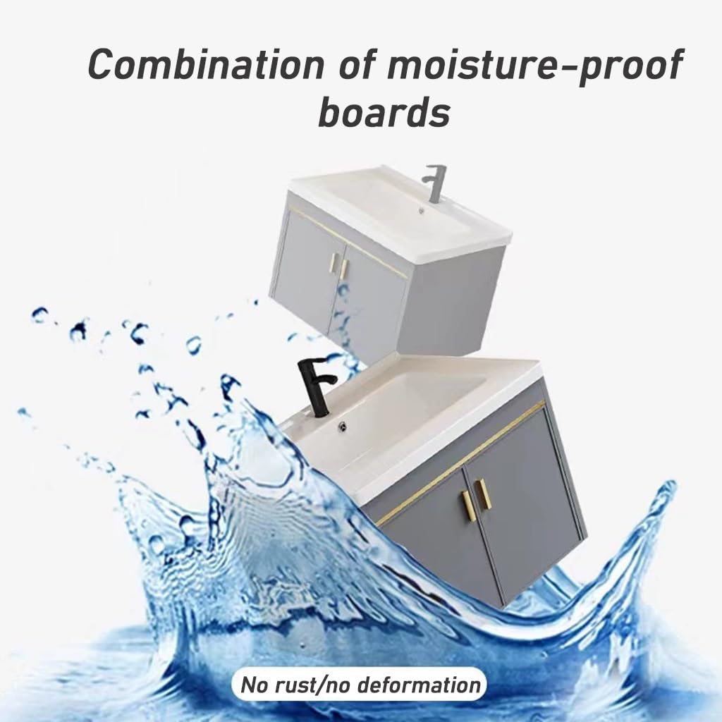 Fregadero Integrado Y Espejo Mueble Lavabo con Espejo Espejo De Pie para Guardarropa con Lavabo De Cerámica Mueble De Almacenaje(70 * 40 * 47CM)