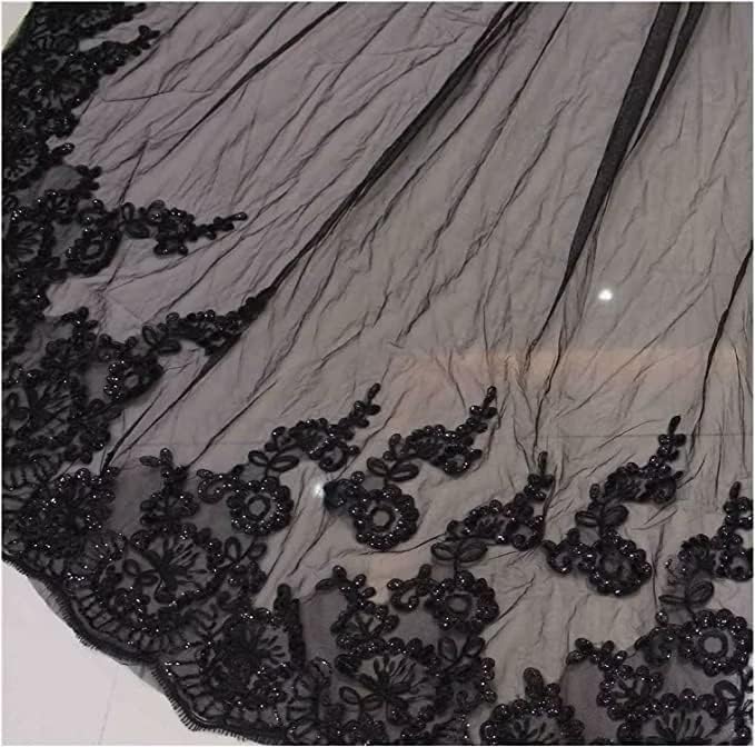 Miniatura 2 de QUIRAI Black Wedding Veil Comb Bridal Cathedral Veil 2 Tier Lace Veil Long Wedding Veil Hair Comb for Brides118 In