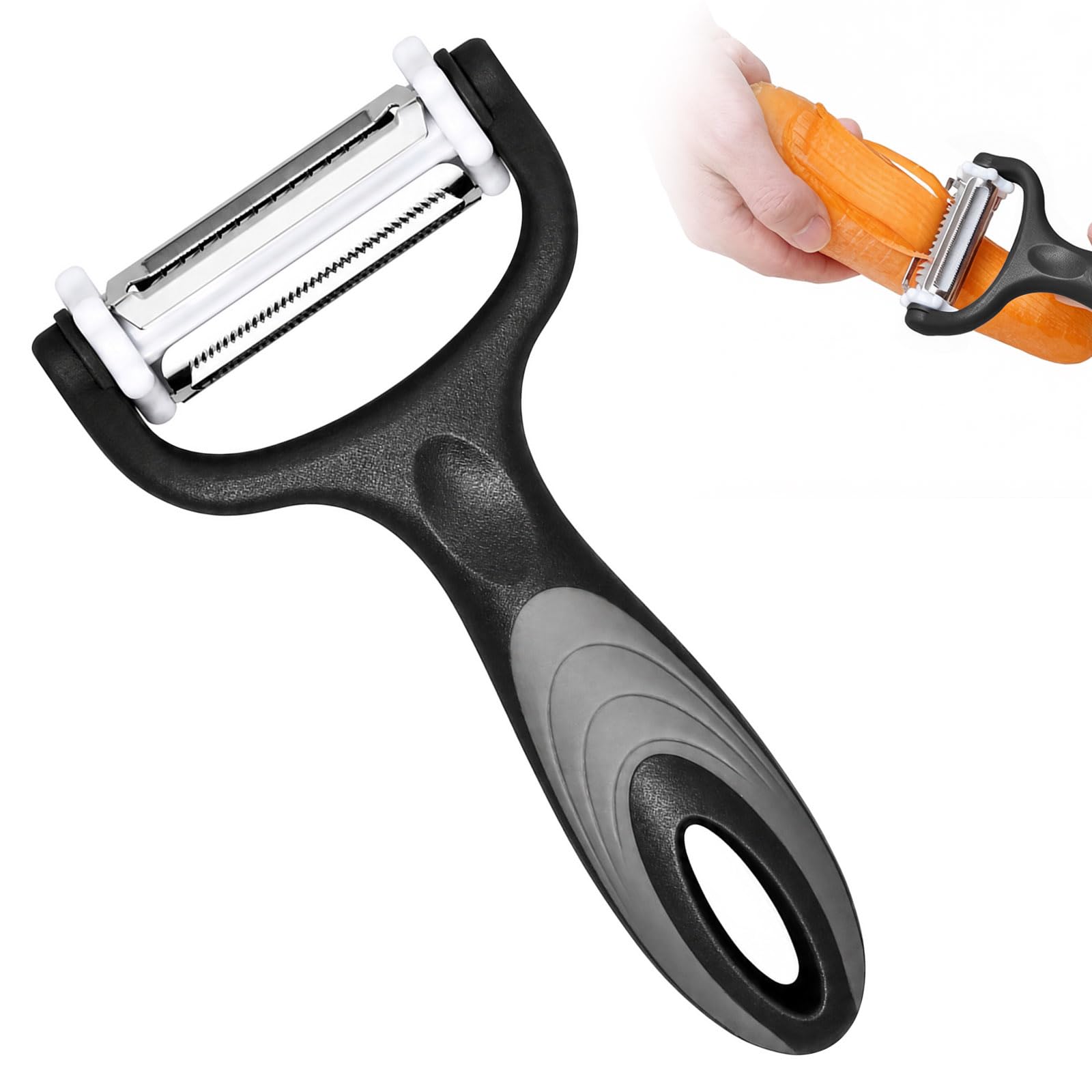 3 in 1 Multifunctional Vegetable Peeler and Julienne Slicer, Stainless Steel Potato Peeler with Ergonomic Non-Slip Handle for Vet and Fruits, Shredding Knife Kitchen Tool