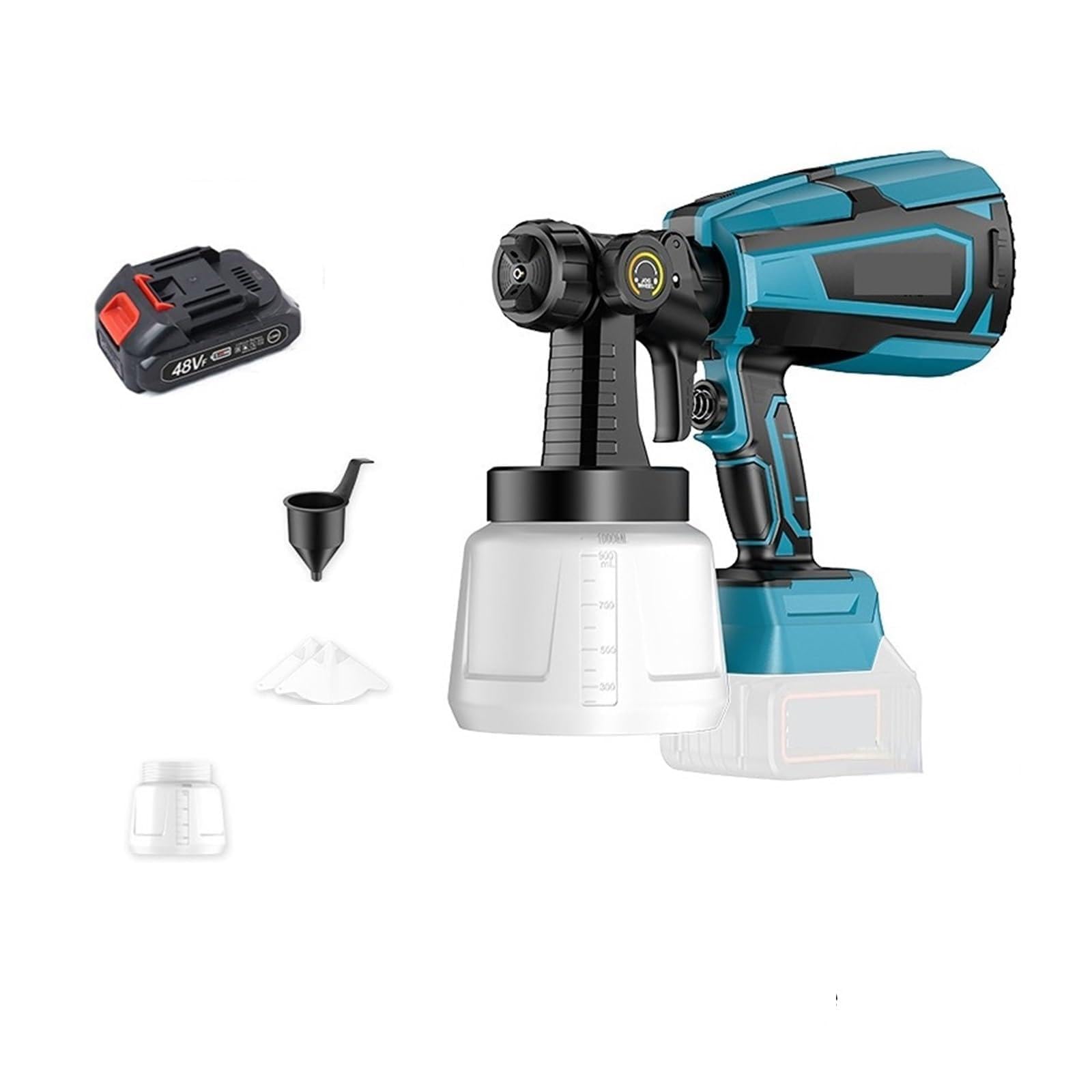 Natryskiwacz 1000 ml elektryczny bezprzewodowy pistolet natryskowy do lakierowania mebli samochodowych, stalowy aerograf, 5 dysz, kompatybilny z akumulatorem