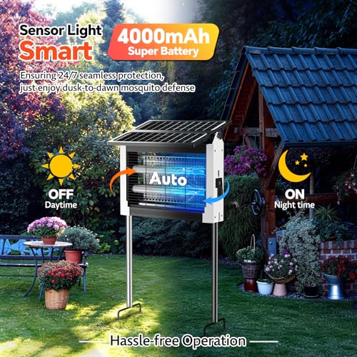Image of Solar Bug Zapper with Dual Panels, 4500V Waterproof Mosquito Zapper Outdoor
