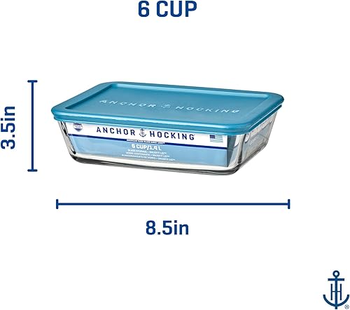 Miniatura 7 de Anchor Hocking SnugFitTM - Recipientes rectangulares de almacenamiento de alimentos con tapas (4 piezas, 6 tazas, verde azulado, aptos para horno)