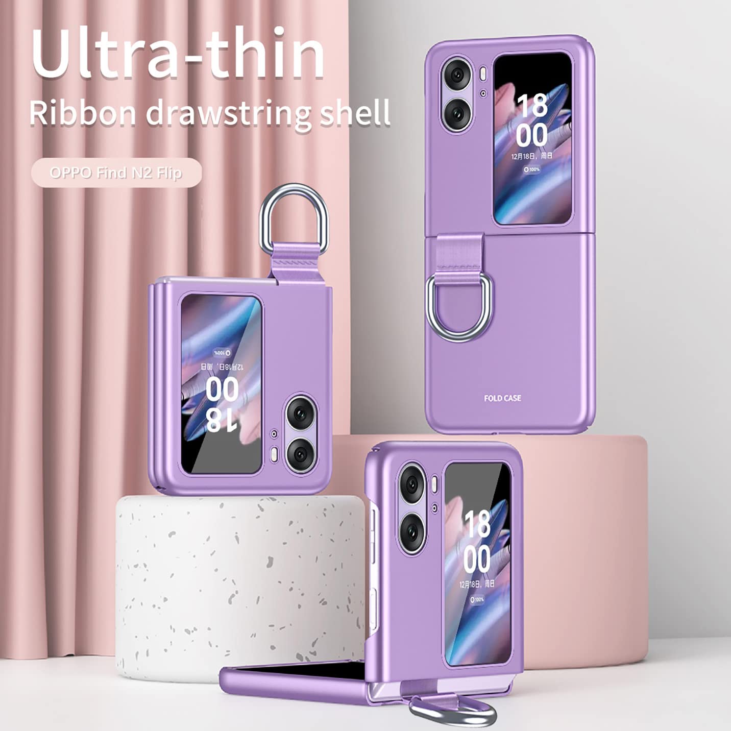 BORYA Etui do OPPO Find N2 Flip, ultracienka, luksusowa okładka z silikonu PC, odporna na wstrząsy, jedwabna, matowa, elegancka, składana obudowa z ochroną przed zarysowaniami z 360° pierścieniem