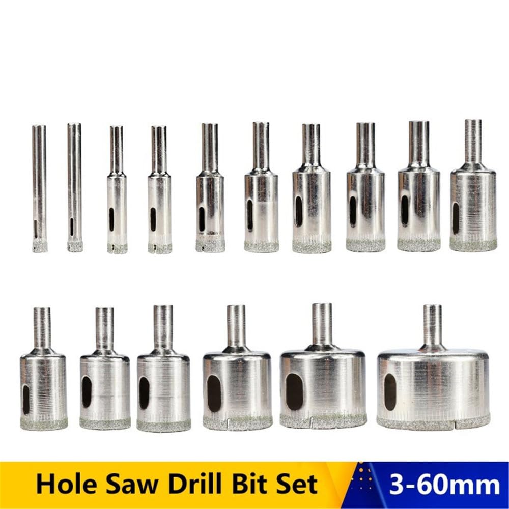 Wiertło diamentowe rdzeniowe, zestaw otwornic powlekanych 3-60 mm do wiercenia w granitowych płytkach szklanych i marmurowych(60-50mm 15pcs B)