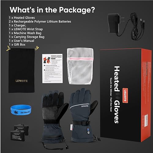 Miniatura 7 de LEWOTE Guantes térmicos (versión 2023), guantes de esquí eléctricos recargables para hombres y mujeres, guantes de pantalla táctil impermeables y