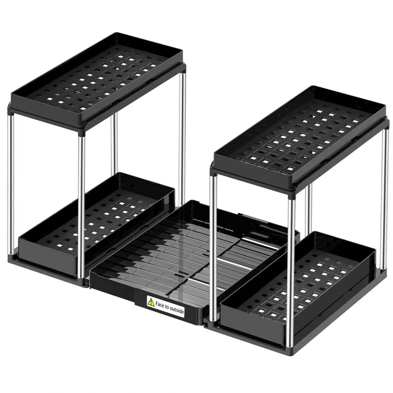 NIUXX 3-Pack Under Sink Organiser: 2-Tier Adjustable Pull-Out Storage for Kitchen & Bathroom - Expandable Shelf Fits 53.5–71cm Cupboards with Narrow Plumbing - Heavy Duty Sliding Drawer Rack