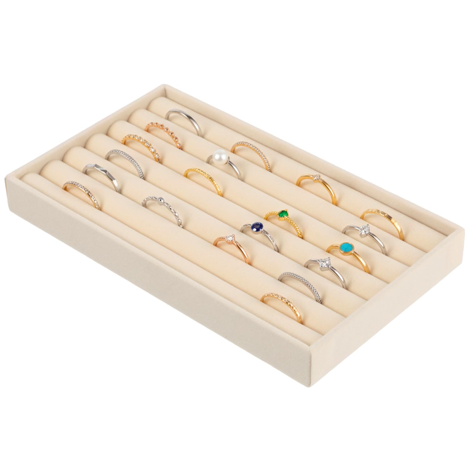 Vassoio espositore per anelli beige in velluto grande vassoio espositore per anelli impilabile vassoi per orecchini supporto organizer per gioielli vassoi per inserti per gioielli da donna