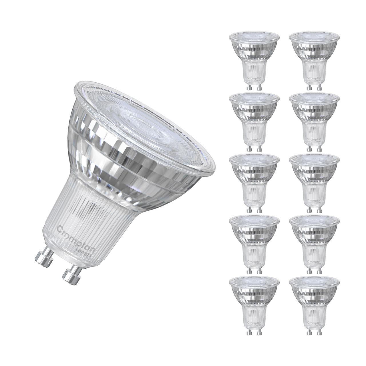 Crompton Lamps LED GU10 Spotlight Bulbs 3.7W Glass | 10 Pack | Warm White 2700K | Energy Saving Light Bulbs for Ceiling Lights | 345 Lumens | Direct Halogen Bulbs Replacement | GU10 LED Bulbs