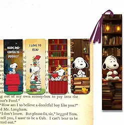 Kit 5 Marcadores de Página - 4 Magnéticos e 1 Marcador Slim Com fitinha - Snoopy ama Livros