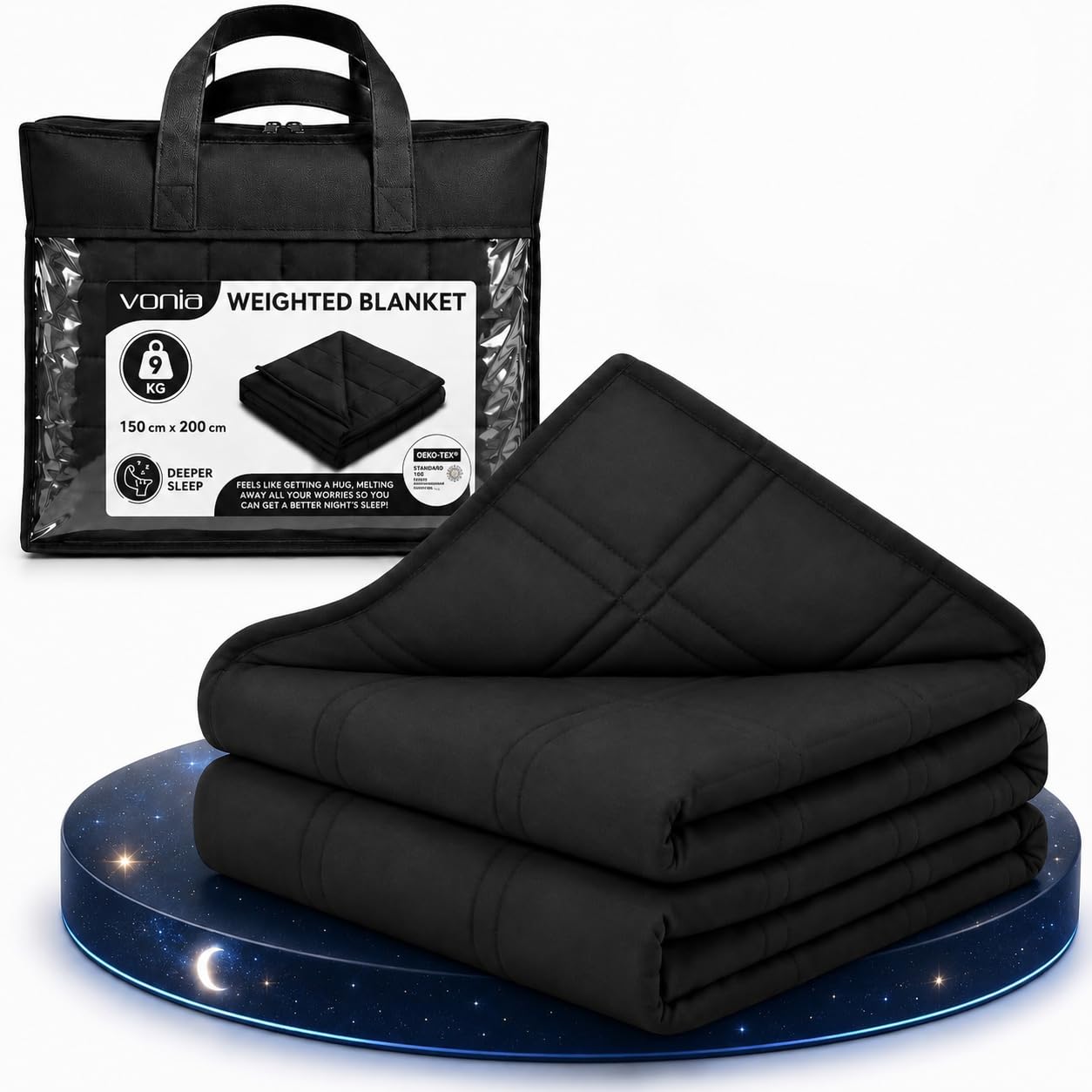 Vonia Manta de peso 9 kg - Manta pesada - Manta pesada - Manta con peso - 150 x 200 cm - Negro