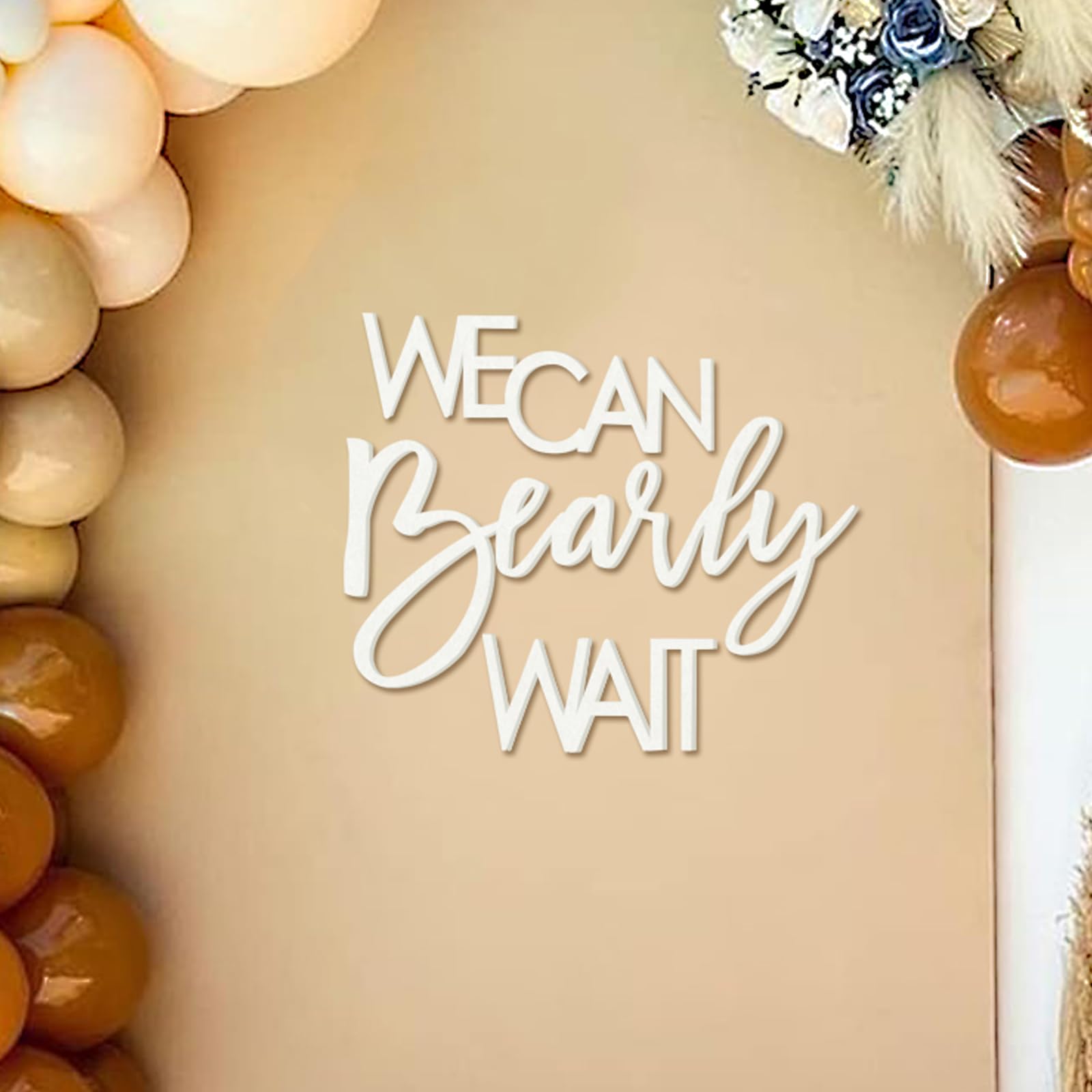 MASTRON We Can Bearly Wait Sign for Backdrop - Teddy Bear Themed Baby Party Banner Boy Girl Baby Shower Gender Reveal 1st Birthday Felt Letter Wall Decor Photography Background - White