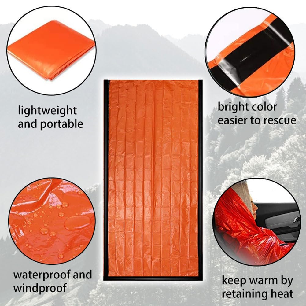 Sacco a Pelo d'Emergenza con Braccialetto Sopravvivenza Sacco a Pelo di Sopravvivenza Coperta di Sopravvivenza Riutilizzabile Coperta di Isolamento Termico di Primo Soccorso per Outdoor Viaggiare