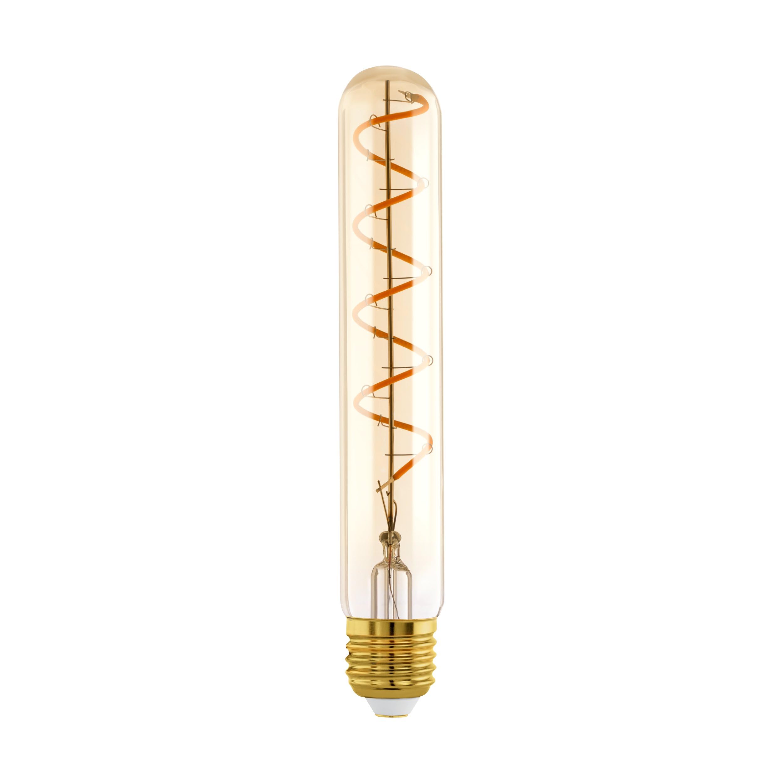 Eglo Dimmable E27 LED Tube, Amber Vintage Spiral Filament Light Bulb, Edison lamp for Retro Lighting, 4 watt, 180 Lumen, Warm White Glow, 1600 Kelvin, T30, Ø 1.2"