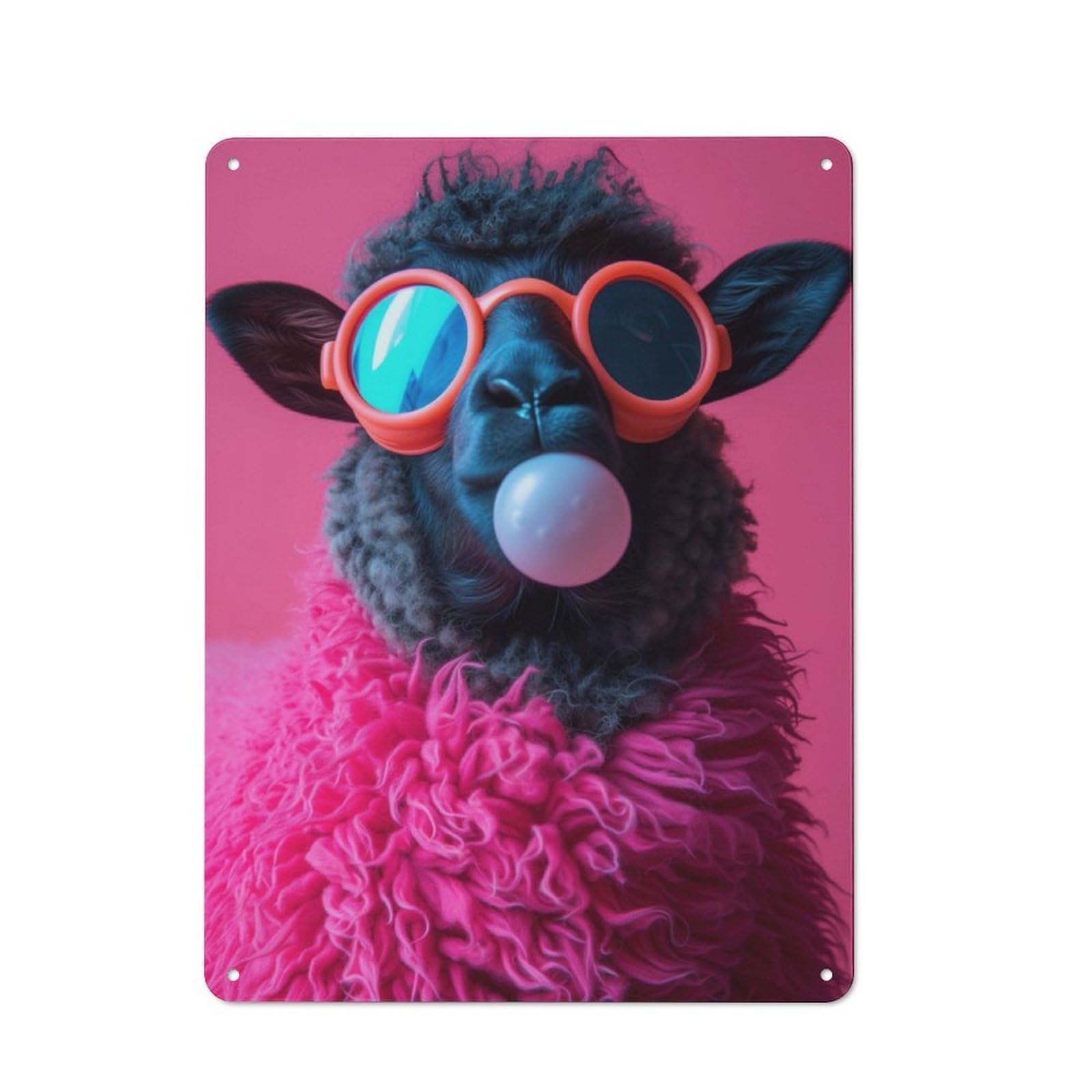 Junmoney Sheep Bubblegum Printed Metal Sign 40X30cm For Living Room Or Hallway, Suited To Hallway Decor Fans