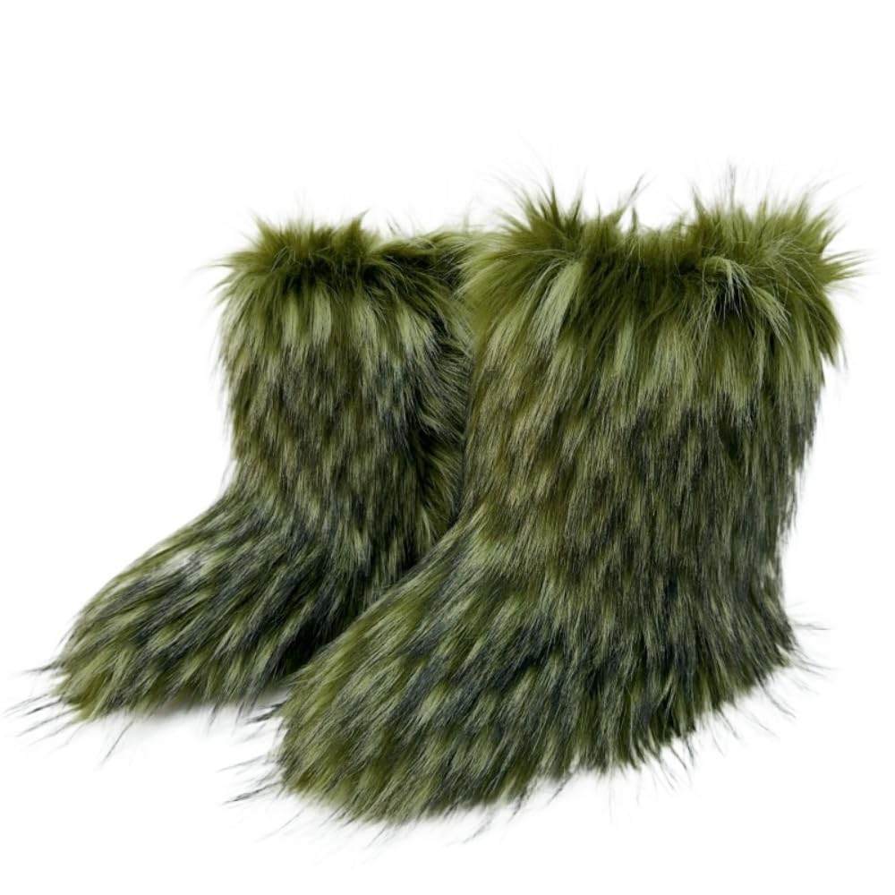 Rave Fur Boots Y2K for Women Spicy Girl Fluffy Mid Calf Faux Mongolian Furry Warm Shoes Goth Boho