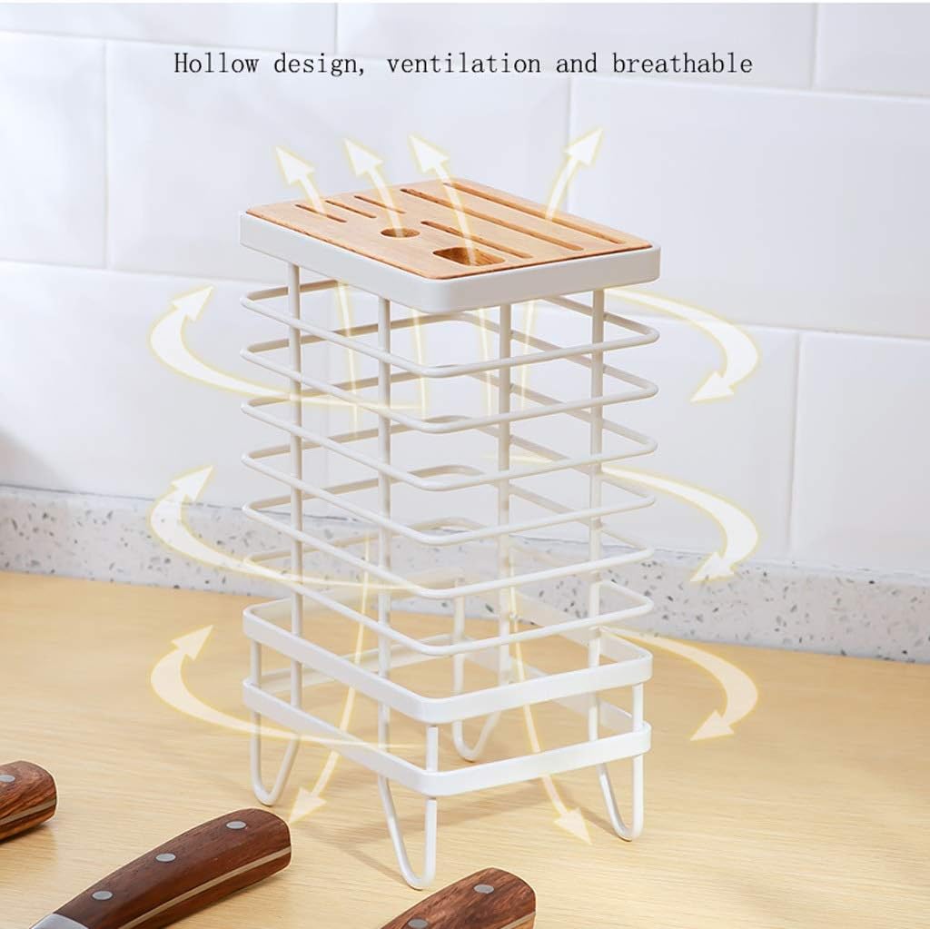 Cutlery Holder Metal Kitchen Knife Holder with Drying Rack Large Capacity Knife Rack White Utensil Holder/Spatula Holder