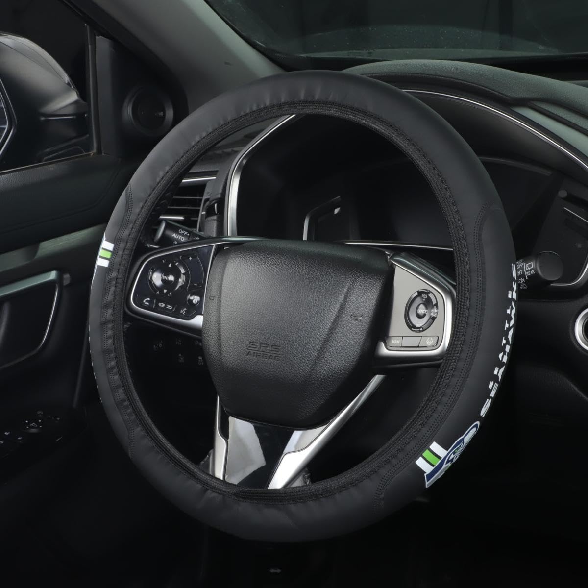 Funda para volante de automóvil Seahawks Sports Fans de 14 a 15 pulgadas, de cuero, apta para la mayoría de coches, SUV, camiones (SWC-BHY)