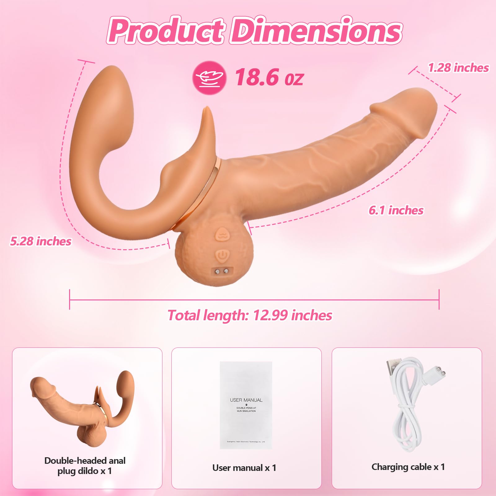 Strapon Doble Dildo Realista, Double Dildo Arnés Para Mujeres 9 Modos de Vibración Y 9 de Empuje G Point Anal Stimulator Silicone Dildos Sex Toy Para Hombres Y Parejas (Empuje)