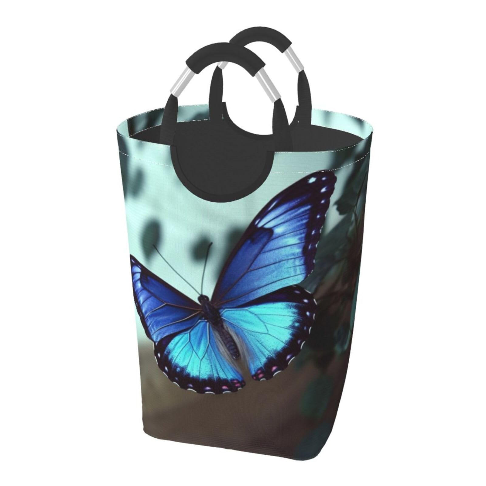 Panier à linge pliable autonome motif papillon bleu grand format