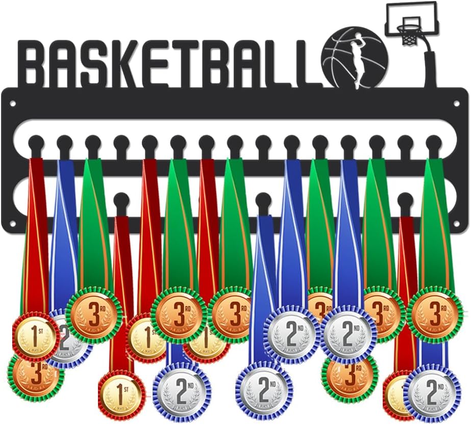 SUPERDANT Medal Hanger Display Sports Medal Holder Wall Mount Medals Hanging with Hooks Matte Black Metal Medal Display Rack Iron Race Ribbon Award Organizer Gifts for Athletes
