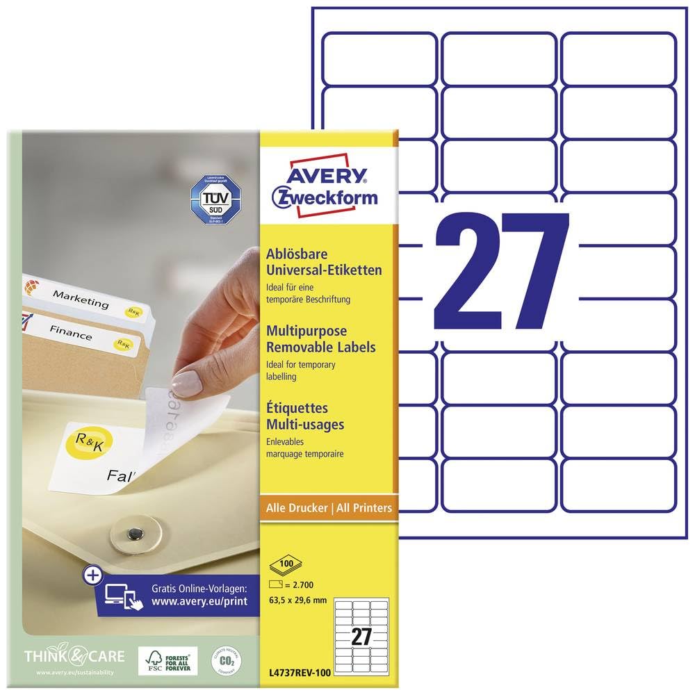 Avery Zweckform L4730REV-25 Universal Labels 2,700 Labels 2,700 Etiketten, 63,5 x 29,6 mm 2,700