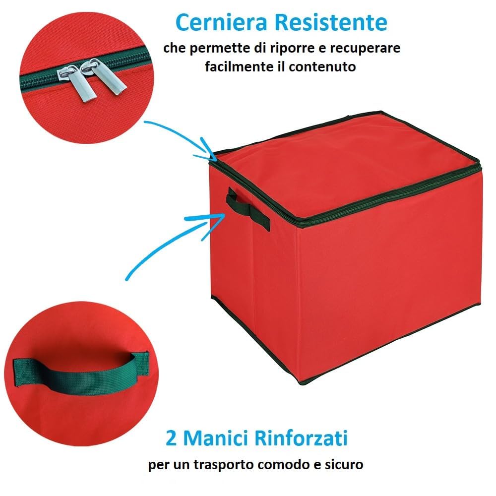 Paluplus Set Albero di Natale Artificiale EXTRA SLIM da 180 cm, con Borsone e Scatola Porta Palline Rossi, Abete in PVC con 479 Rami, Effetto Realistico -745F/516C