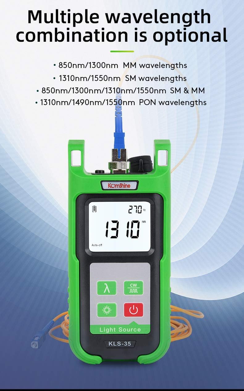 1310/1550m FTTH Tester KLS-35-SM Pocket Sized Optical Single Mode Light Source OLS Optical Universal Connector:FC+SC+ 2.5mm Output Stability:±0.05dB