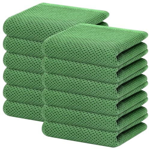 Image of Homaxy 100% Cotton Waffle Weave Kitchen Dish Towels, Ultra Soft Absorbent Quick Drying Cleaning Towel, 13 x 28 Inches, 12-Pack, Grass Green