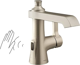 Moen S6981EWBN Flara Motionsense Wave Touchless Single Handle Bathroom Sink Faucet, Brushed Nickel
