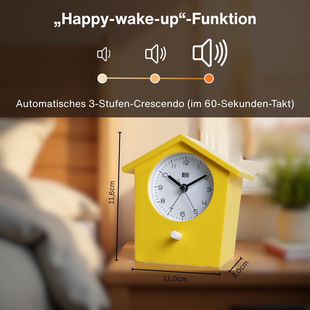 KOOKOO EarlyBird Gelb, Wecker mit Vogelmelodie (Originalaufnahme) oder Dreiklangton