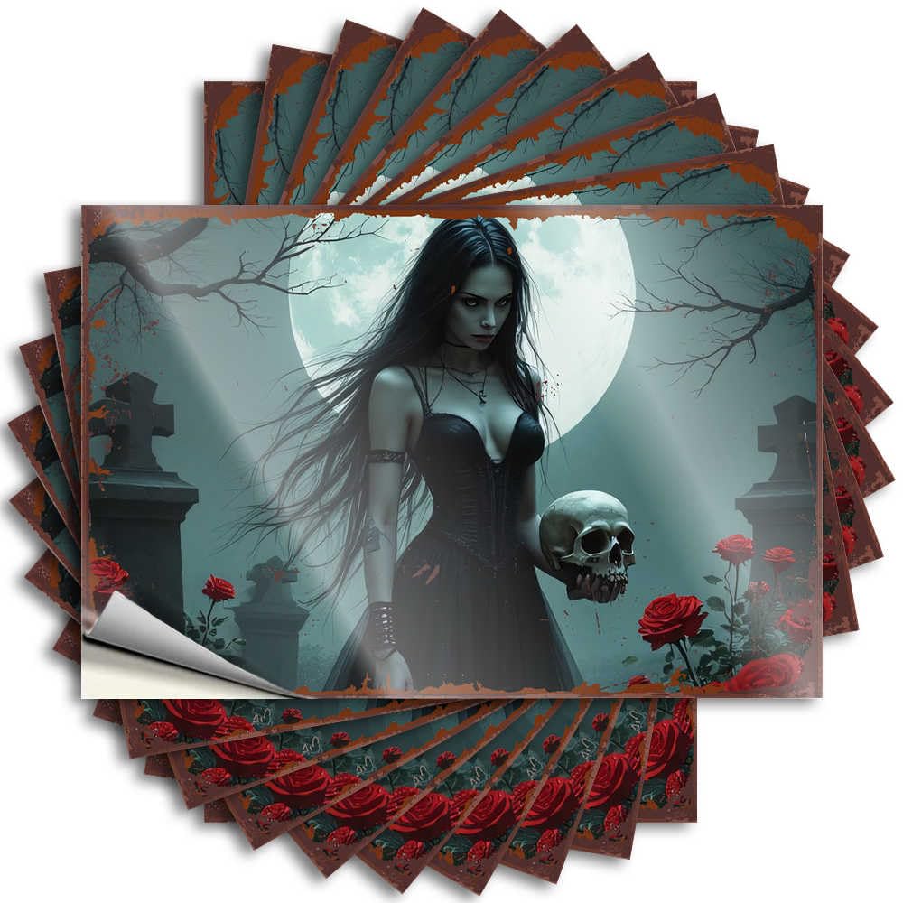 Dark Moonlit Cemetery: Gothic Beauty with Skull Small Funky - Decal Bottle Waterproof Decal(6X9CM)
