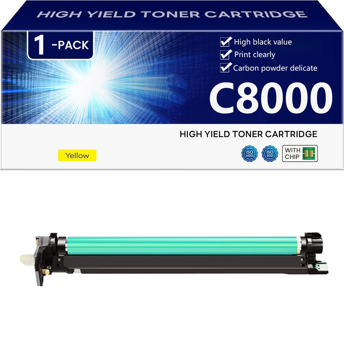 C8000 Unità Tamburo Compatibile con Chip per Xerox VersaLinkC8000DT C8000W C9000DT Stampanti, Resa Elevata 190000 Pagine,Yellow-1 pack