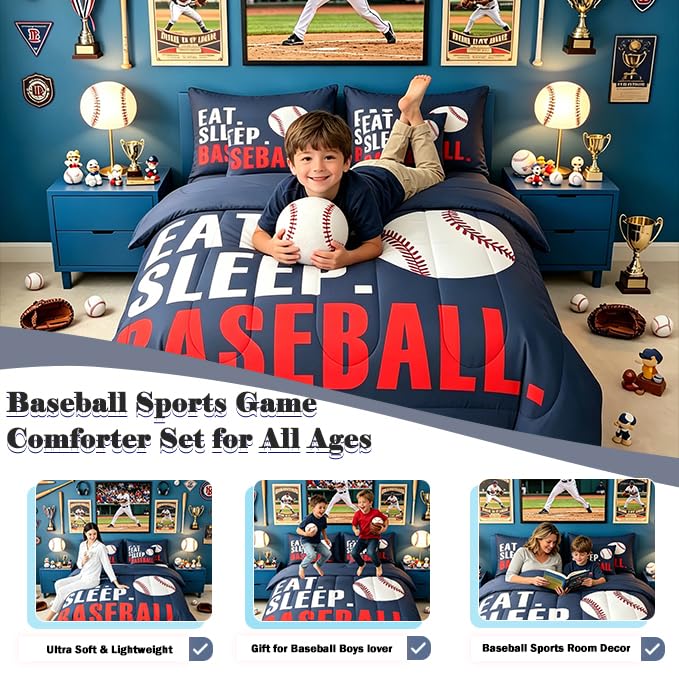 Image of Feelyou Baseball Comforter Set Full Size 7 Piece for Boys Girls Women Men