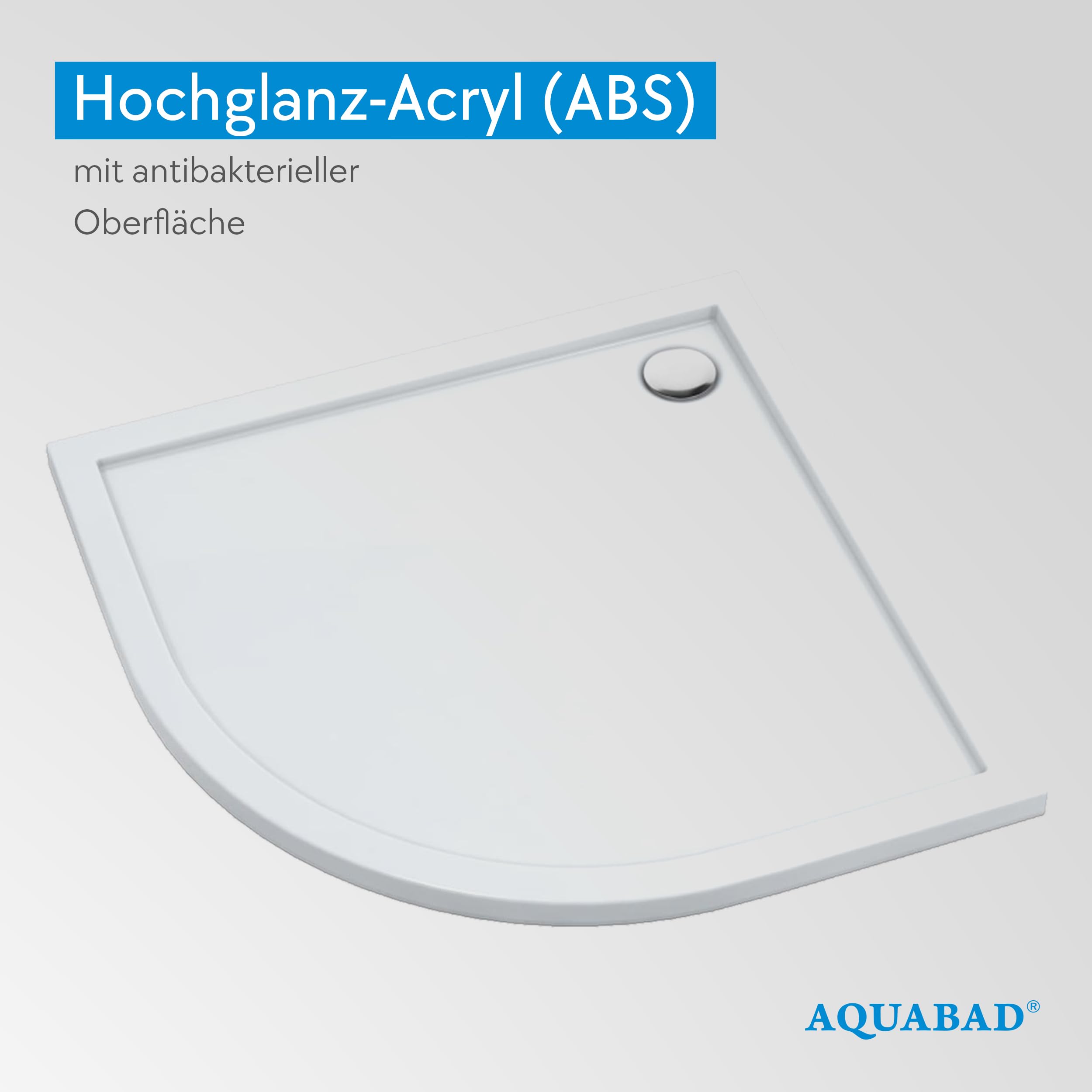 Receveur de douche AQUABAD Villa avec technologie LeakProtect Smooth White 80x80cm quart de cercle R55, avec bonde d’évacuation A9.200