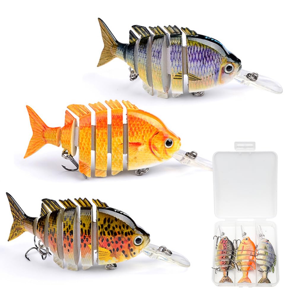 EMSea 5 Esche Artificiali Multi-Snodate Per Pesca - 110 Mm, Con 2 Ganci #6, Per Bass, Persico, Luccio (Colori Assortiti)