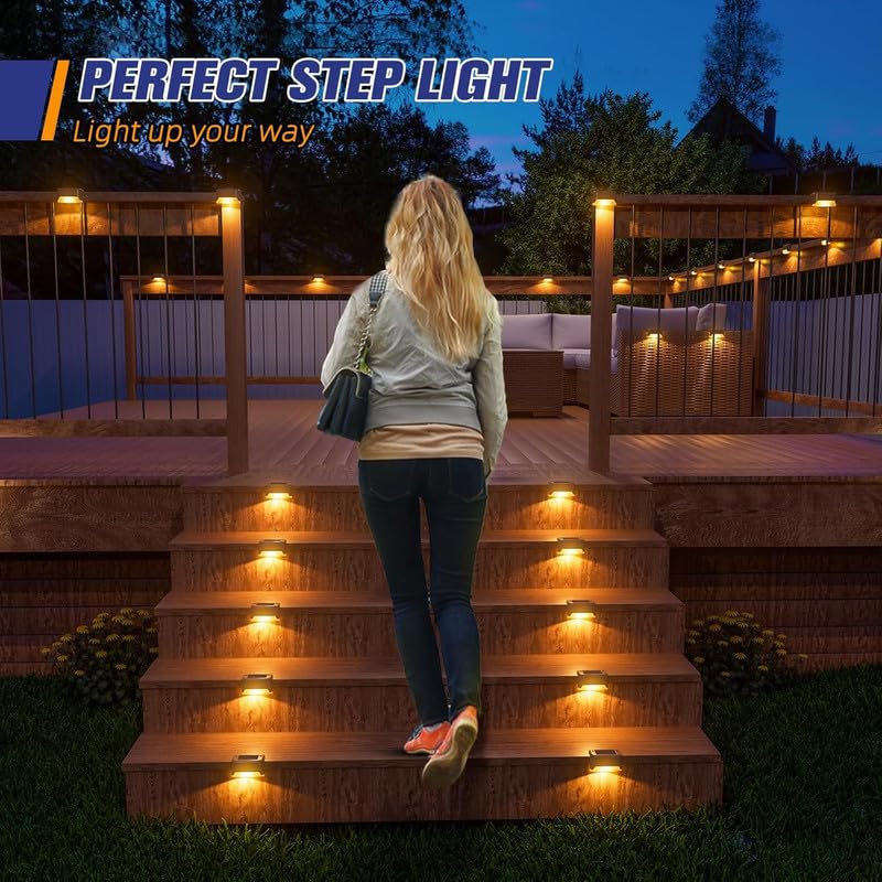 Image of Step Lights Waterproof LED Solar Power Stair Lights, Outdoor Fence Light for Deck Stair Railing, Outside Fence Lighting for Wall Garden Backyard Patio Pathway Balcony Decor (Pack of 20)