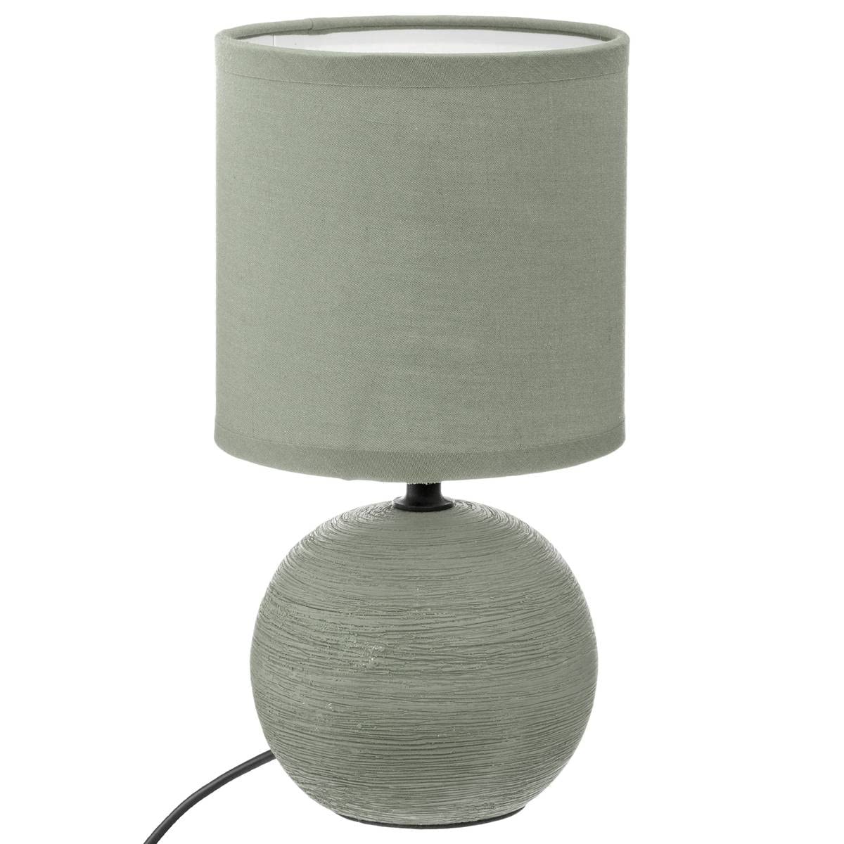 Atmosphera Timéo Kugellampe – Keramik In Sandstein-Optik, Khakigrün, Höhe 25 Cm, Inkl. Lampenschirm