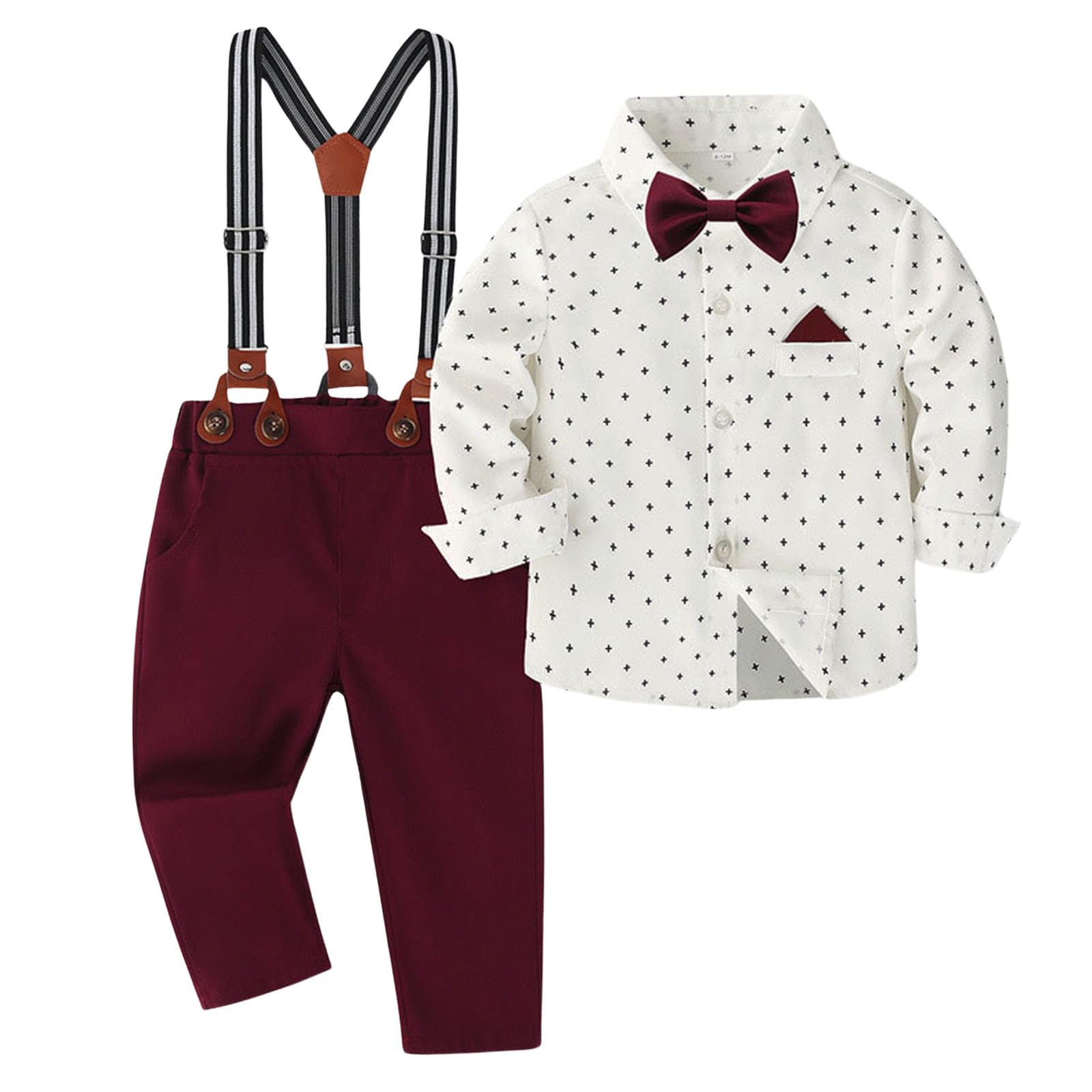 Generisch Costume 2026 pour garçon, tenue de mariage, chemise avec nœud papillon/pantalon à bretelles pour les occasions formelles