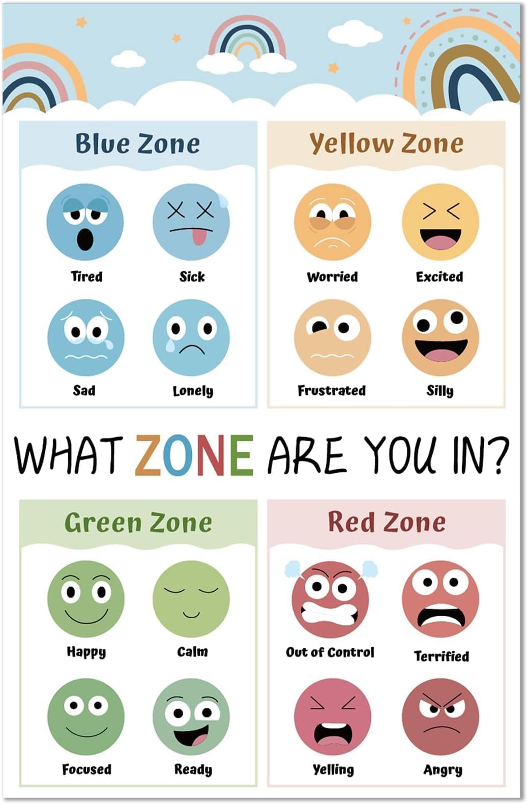 Feelings Chart For Kids Boho Emotions Poster Feelings Bulletin Board ...