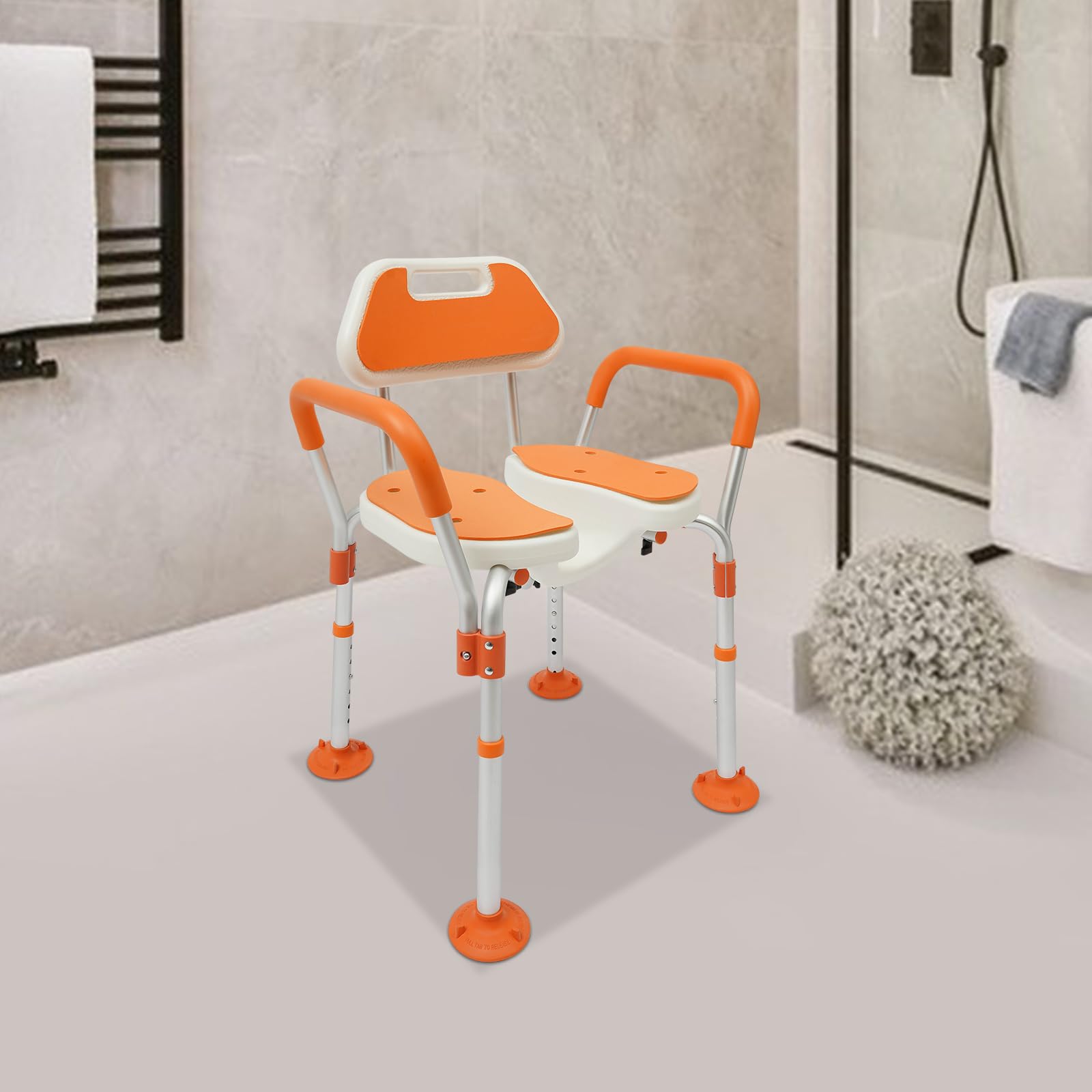 Silla de ducha, silla de ducha regulable en altura con respaldo, reposabrazos, silla de baño para personas mayores, embarazadas, discapacitados, equipada con acolchado EVA antideslizante