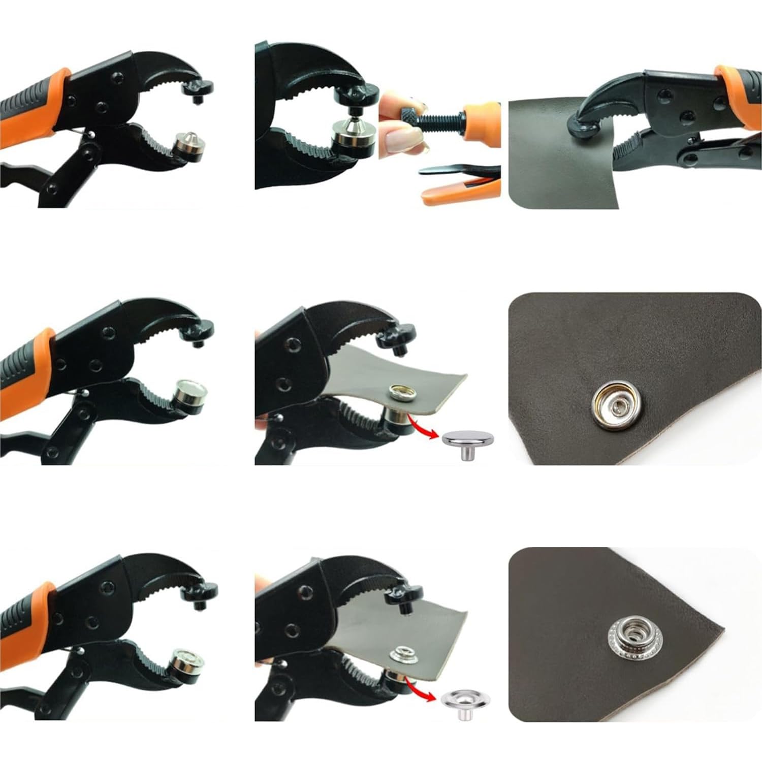 Set di bottoni automatici da 15 mm con pinza, 100 bottoni automatici in acciaio inox, pinze regolabili resistenti per jeans, pelle, teloni, tende, barche, tende da sole