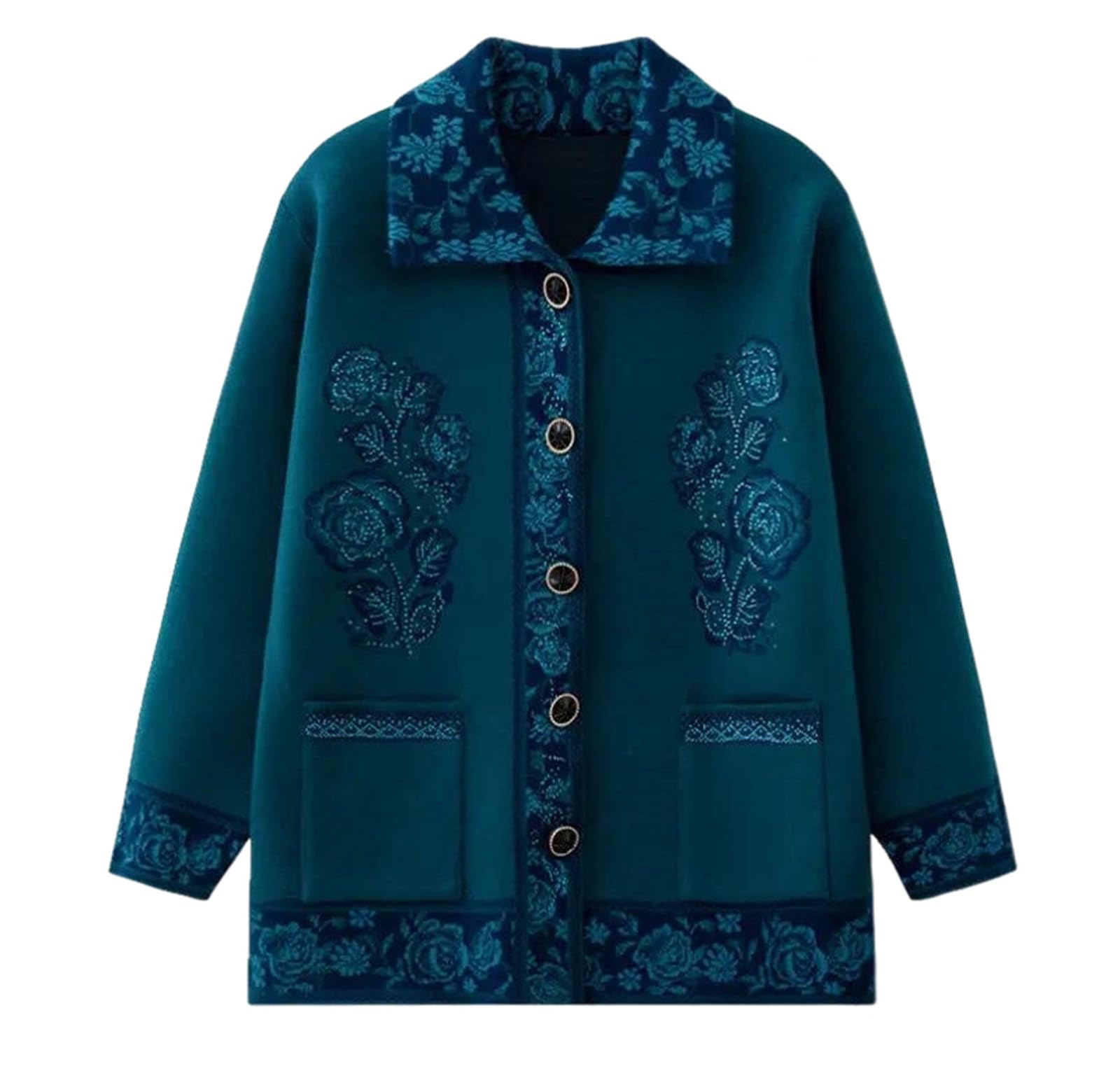 Women Grandma Knitted Cardigan Button Front Long Sleeve Sweater Coat for Middle-Aged and Elderly Mothers