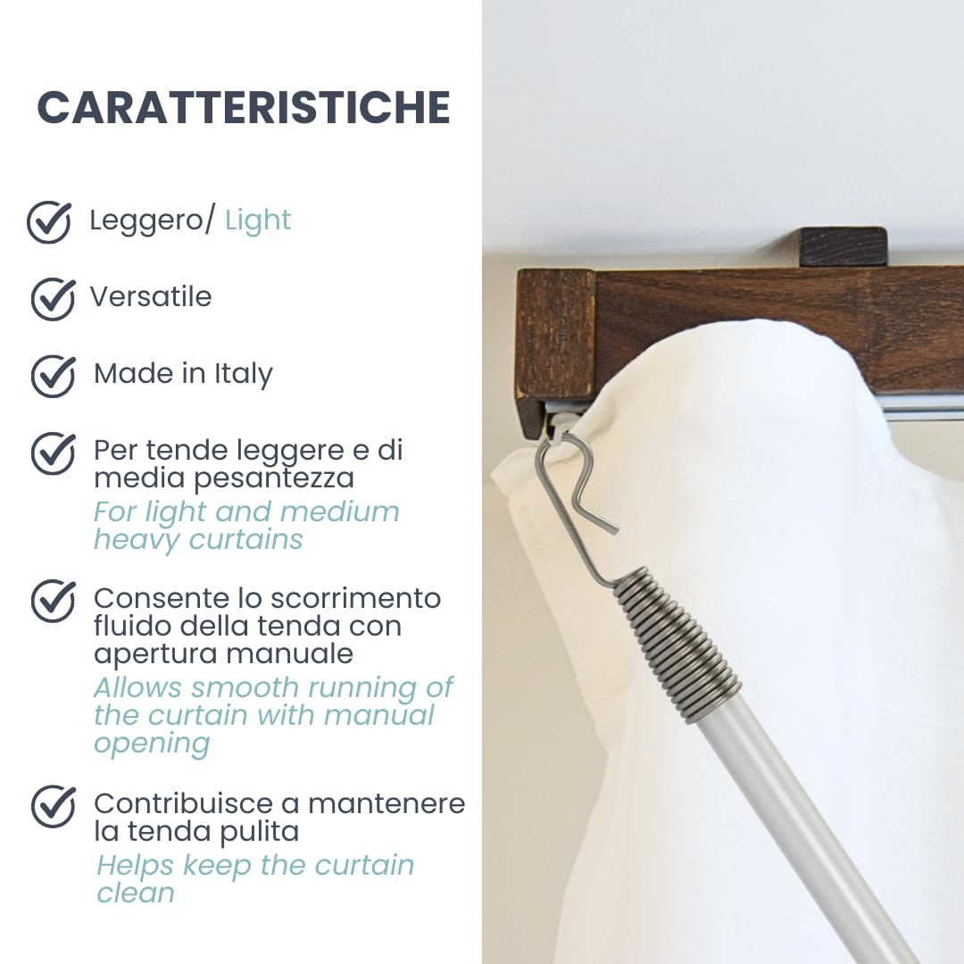 TENDAGGIMANIA Asta Tiratenda Trasparente 150 CM per Tende da Interno - Frustino in Plexiglas con Gancio