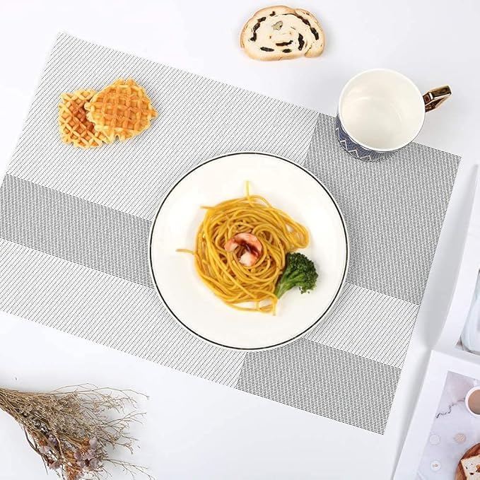 Image of YELONA Placemats for Dining Table - Heat Resistant, Non-Slip & Washable PVC Vinyl Table Mats - Set of 4, 45 x 30 cm (Cloud Grey)