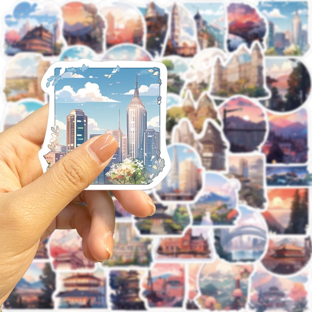 50Pcs Scenery Stickers Laptop Car Scrapbook Phone Skateboard Suitcase Luggage Bike World Scenery Stickers Vinyl Waterproof Aesthetic Personalised Stickers for Teens Boys Girls Adults Children - Image 2