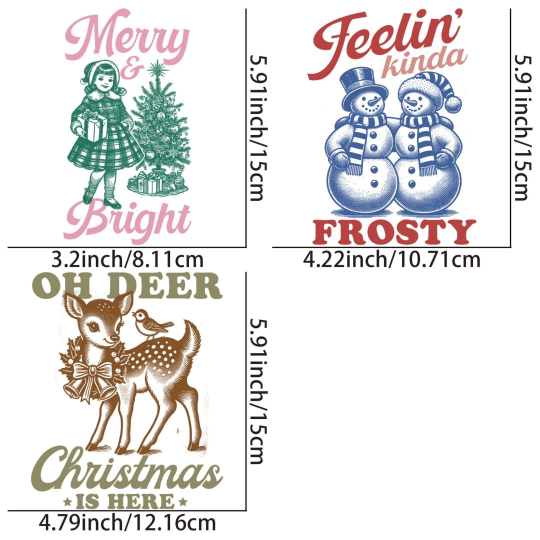 Vintage Christmas Iron Transfer Patch Heat Transfer Sticker Vinyl Design Iron Applique T-Shirt Clothing DIY Craft Applique Clothing Decoration (P2)