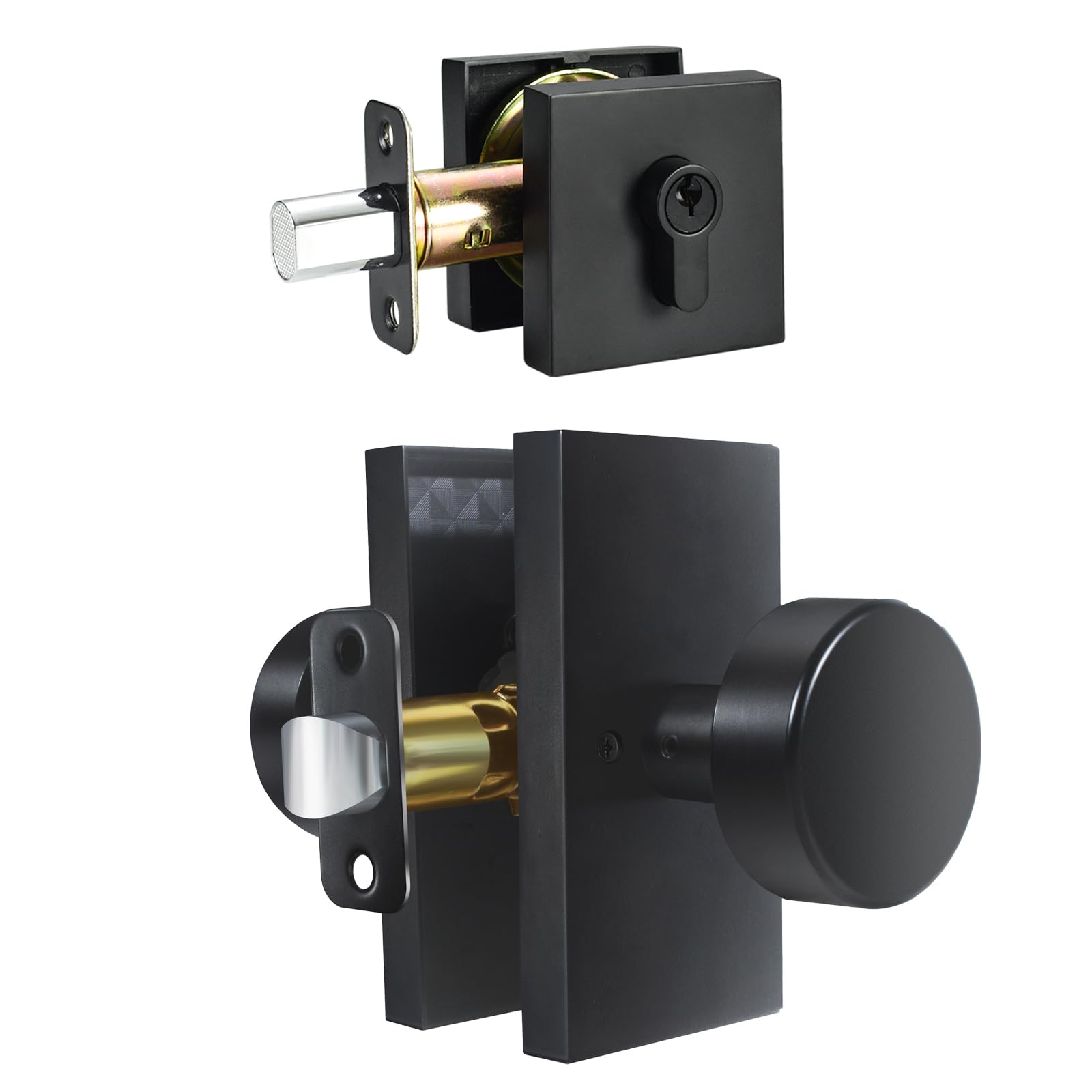 Satin Brass Privacy Door Knobs with Lock -19