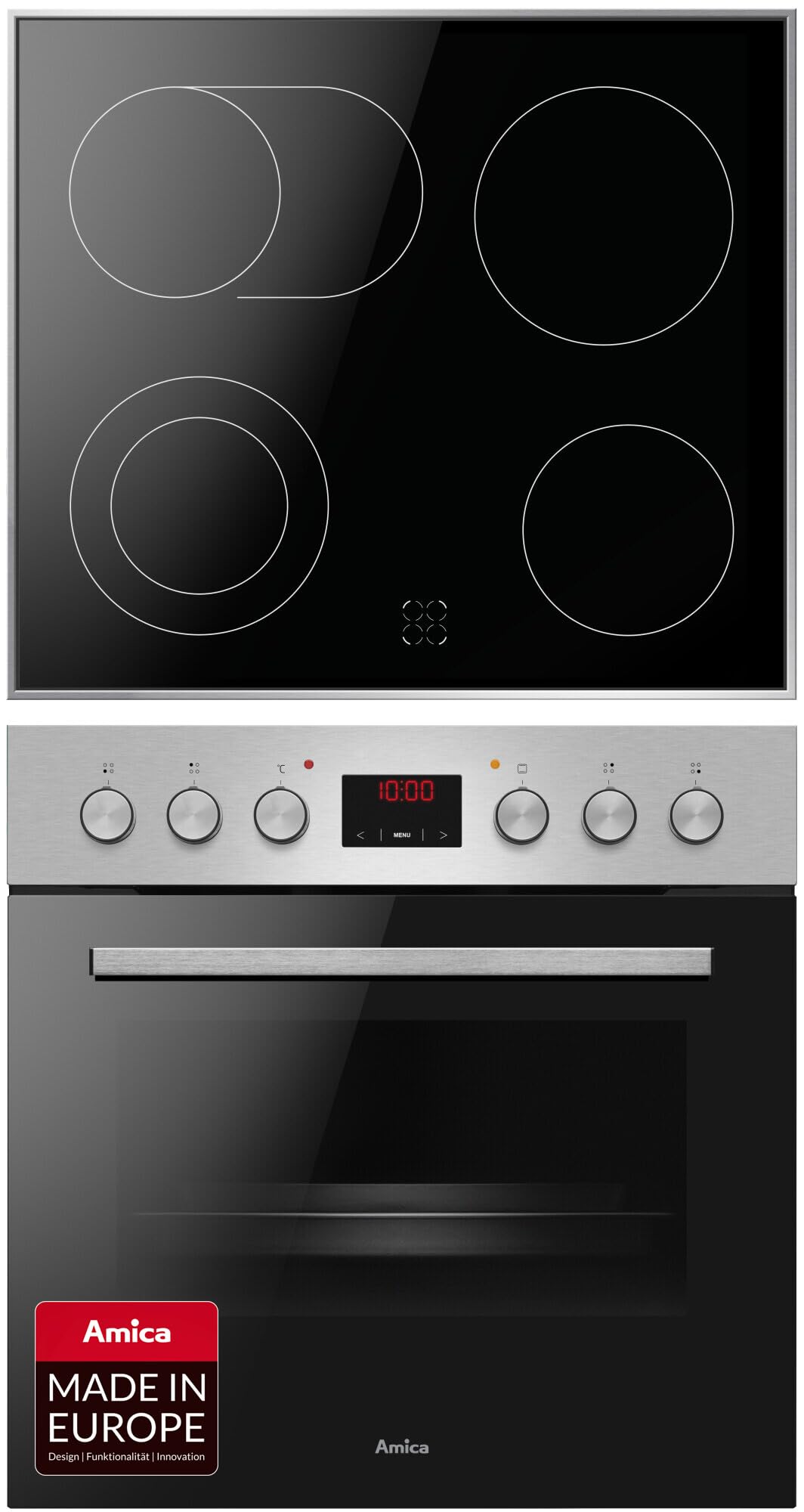 Amica ACHE 9335 E Herd-Set mit Umluft / Backofen mit Kochfeld und Edelstahlrahmen / Timer / Wasserdampf Reinigung