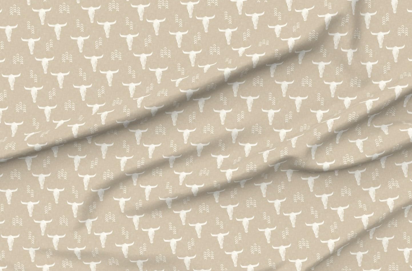 Spoonflower Fabric - Southwestern Boho Cow Skull Neutral Bohemian Desert Sand Beige Cream Printed on Petal Cotton Fabric Fat Quarter - Sewing Quilting Apparel Crafts Decor
