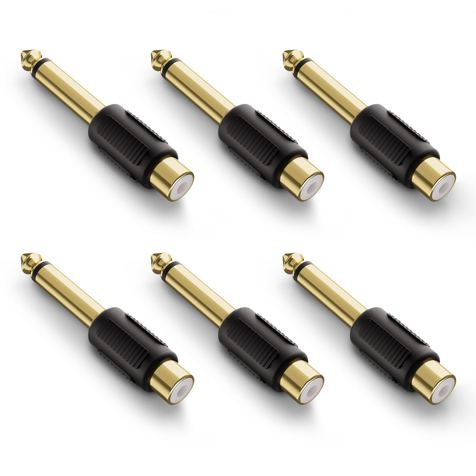 VCE 6-Pack 6.35mm Mono Plug Male to RCA Female Audio Adapter